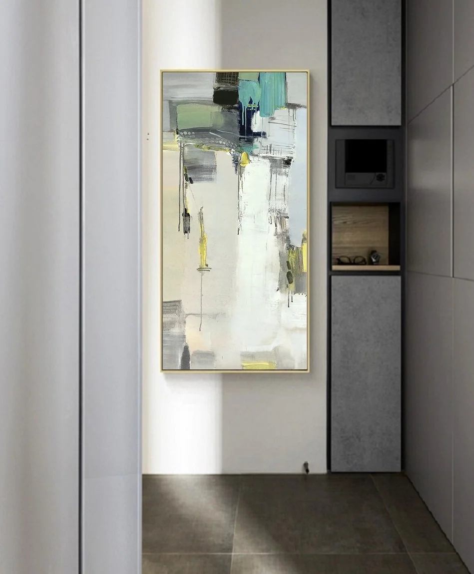 Vertical Original Grey White Abstract Canvas Artwork LK2D2